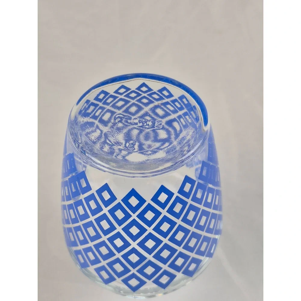 Vintage French Blue Diamond Glass Carafe Decanter Cobalt Lattice MCM Bud Vase